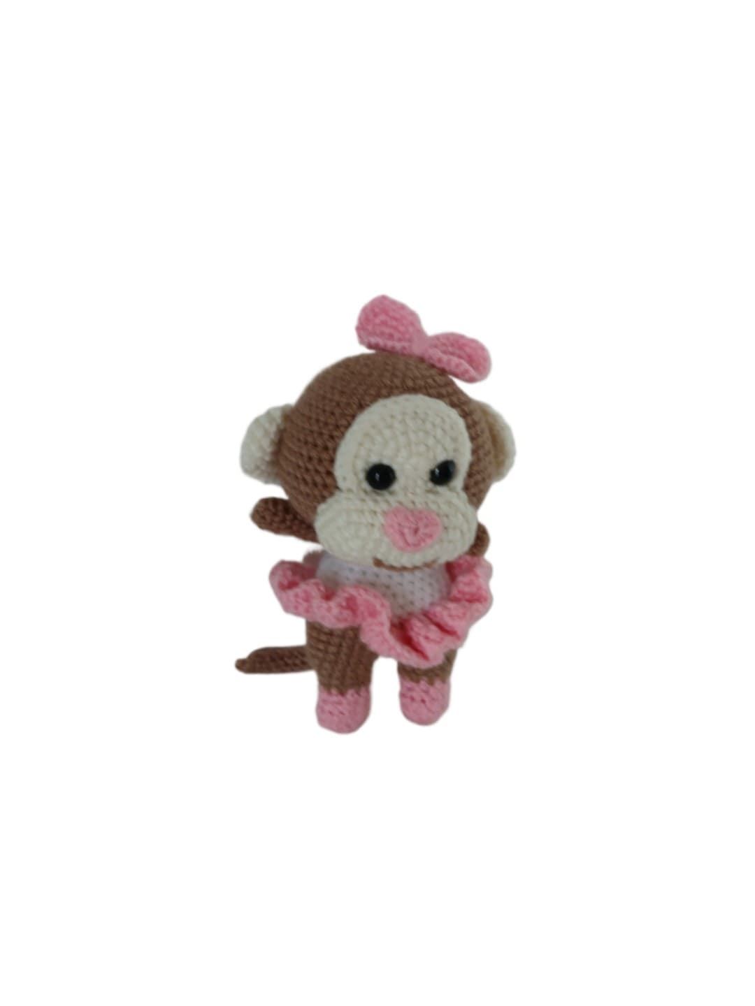 Peluche mono mona con vestido hecho a mano a ganchillo (amigurumi). - Imagen 3