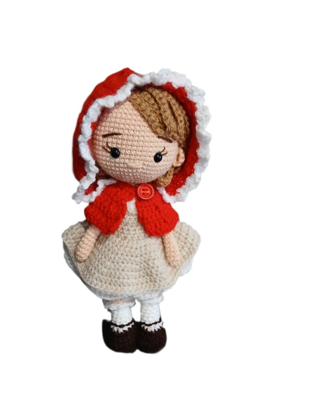 Peluche muñeca caperucita roja hecha a mano a ganchillo (amigurumi). - Imagen 1