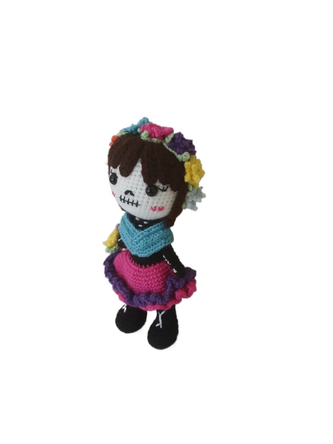Peluche muñeca catrina hecho a mano a ganchillo (amigurumi). - Imagen 3