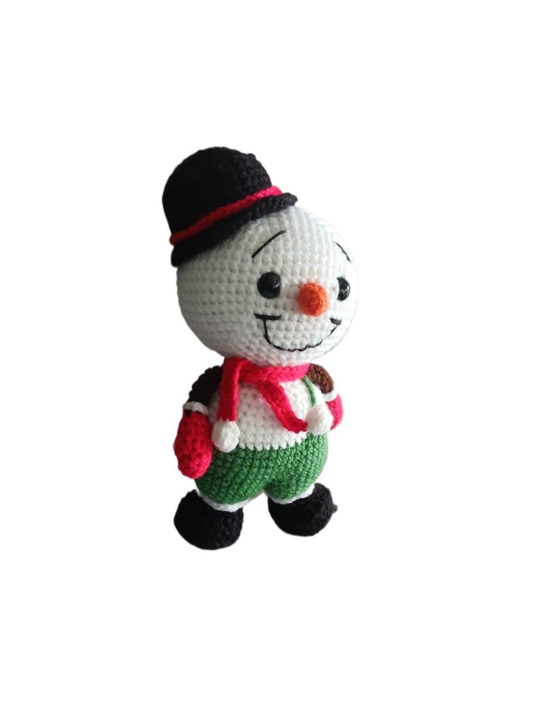 Peluche muñeco de nieve navideño con gorro hecha a mano a ganchillo (amigurumi). - Imagen 2