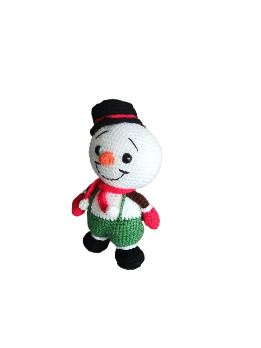 Peluche muñeco de nieve navideño con gorro hecha a mano a ganchillo (amigurumi). - Imagen 3