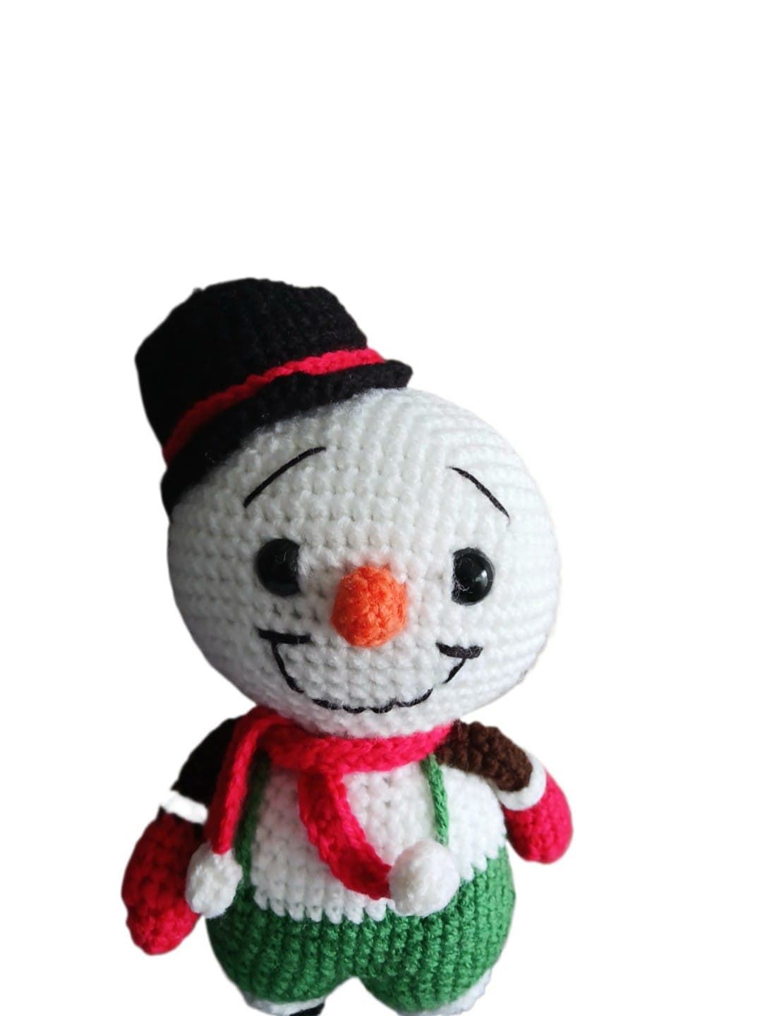 Peluche muñeco de nieve navideño con gorro hecha a mano a ganchillo (amigurumi). - Imagen 4