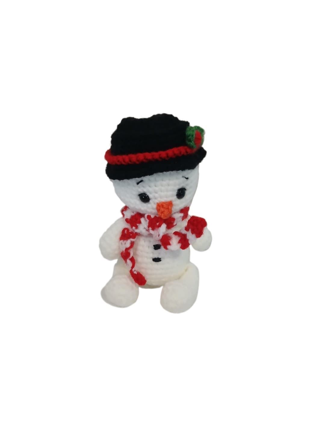 Peluche muñeco de nieve navideño con gorro hecha a mano a ganchillo (amigurumi). - Imagen 1