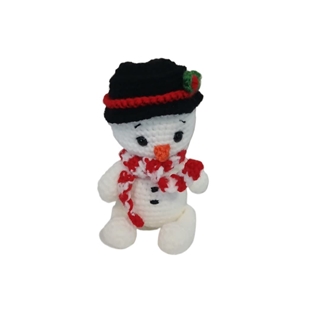 Peluche muñeco de nieve navideño con gorro hecha a mano a ganchillo (amigurumi). - Imagen 1