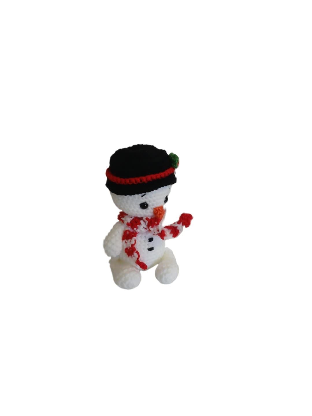 Peluche muñeco de nieve navideño con gorro hecha a mano a ganchillo (amigurumi). - Imagen 2