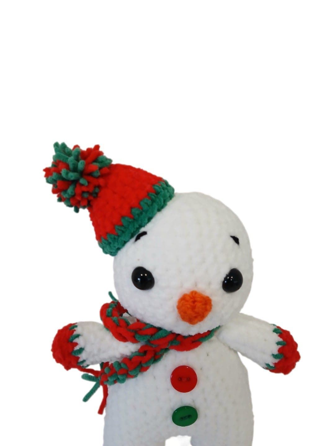 Peluche muñeco nieve con gorro navidad navideño hecho a mano a ganchillo (amigurumi). - Imagen 4
