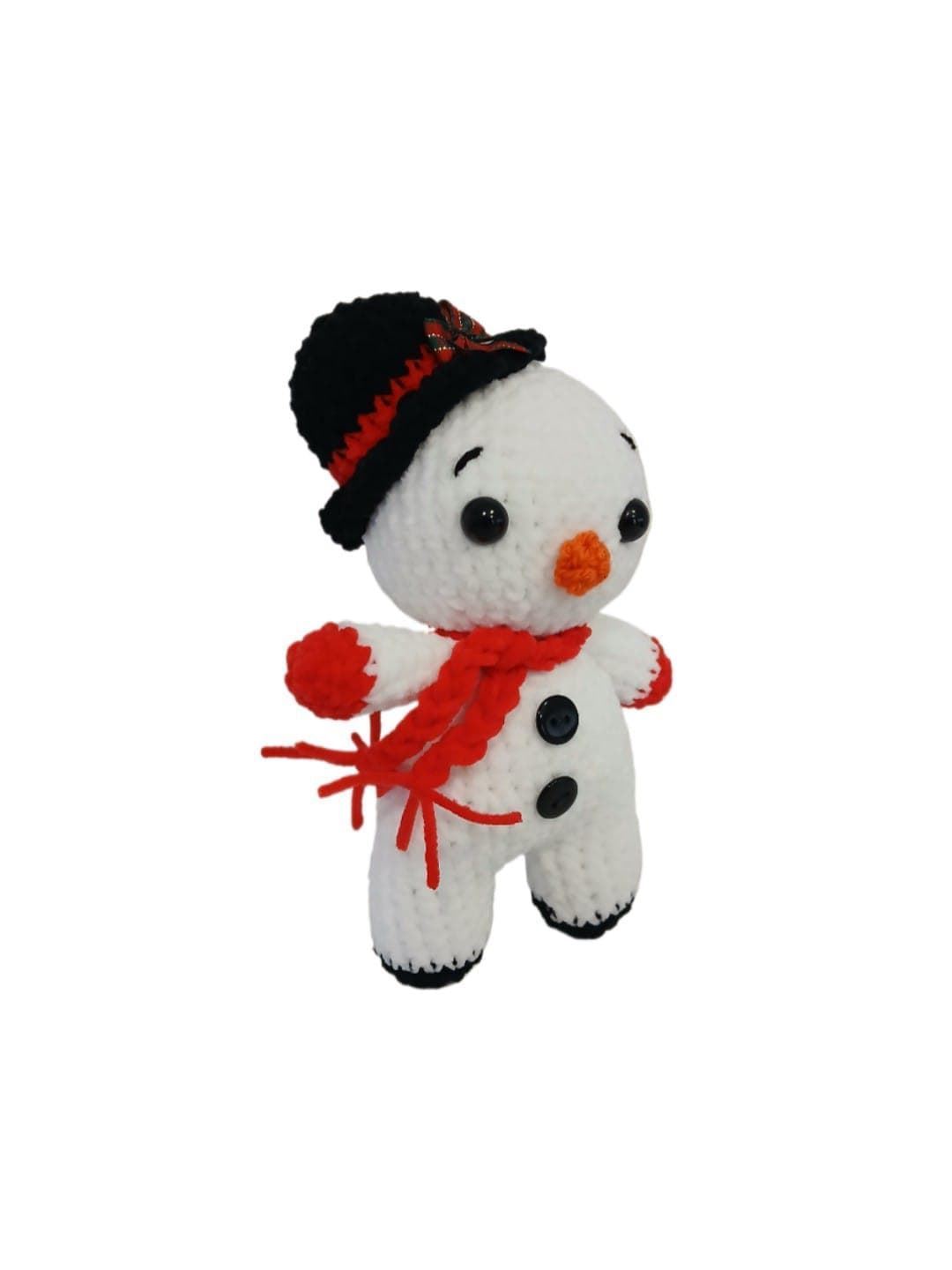 Peluche muñeco nieve con gorro negro navidad navideño hecho a mano a ganchillo (amigurumi). - Imagen 2
