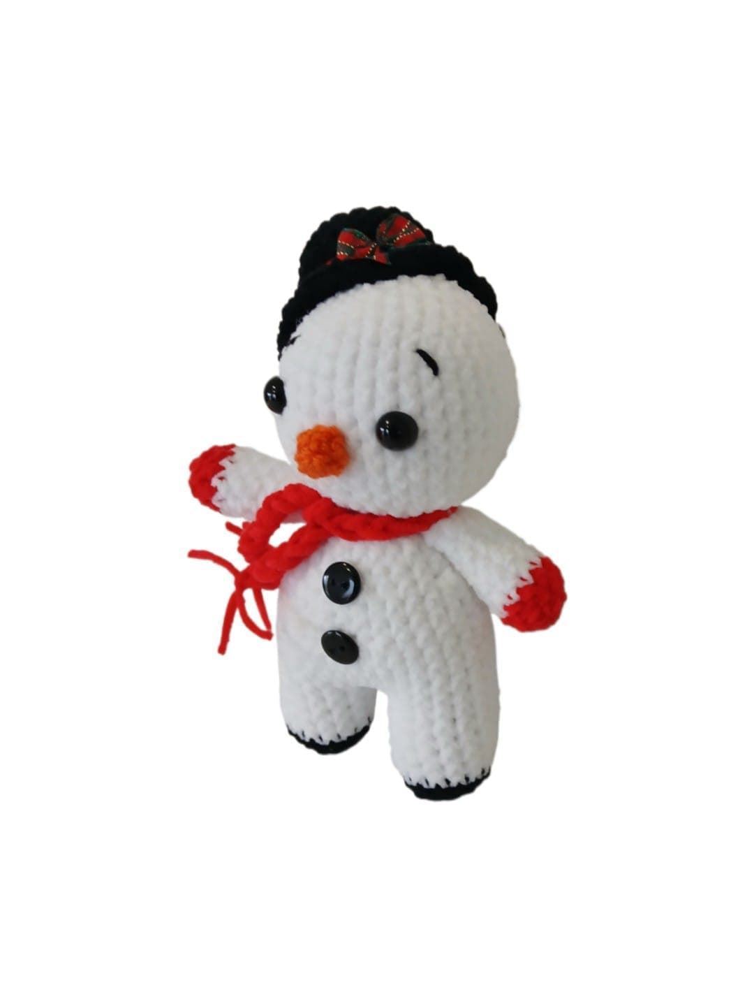Peluche muñeco nieve con gorro negro navidad navideño hecho a mano a ganchillo (amigurumi). - Imagen 3