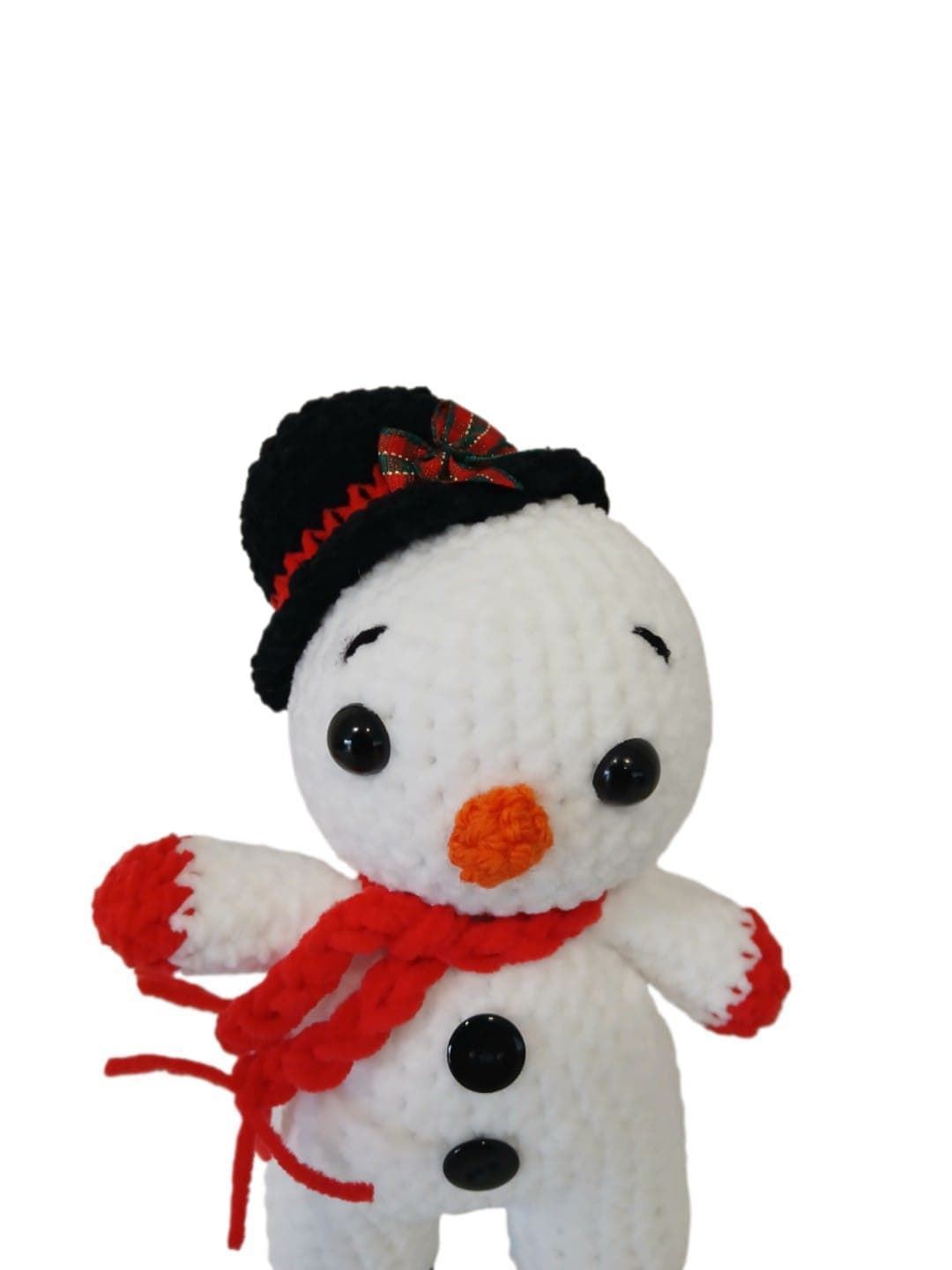 Peluche muñeco nieve con gorro negro navidad navideño hecho a mano a ganchillo (amigurumi). - Imagen 4