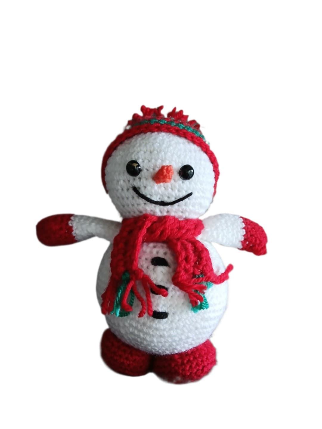 Peluche muñeco nieve navideño hecha a mano a ganchillo (amigurumi). - Imagen 1
