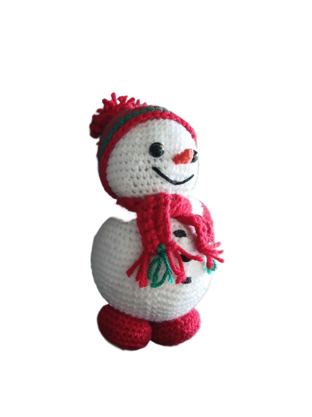Peluche muñeco nieve navideño hecha a mano a ganchillo (amigurumi). - Imagen 2
