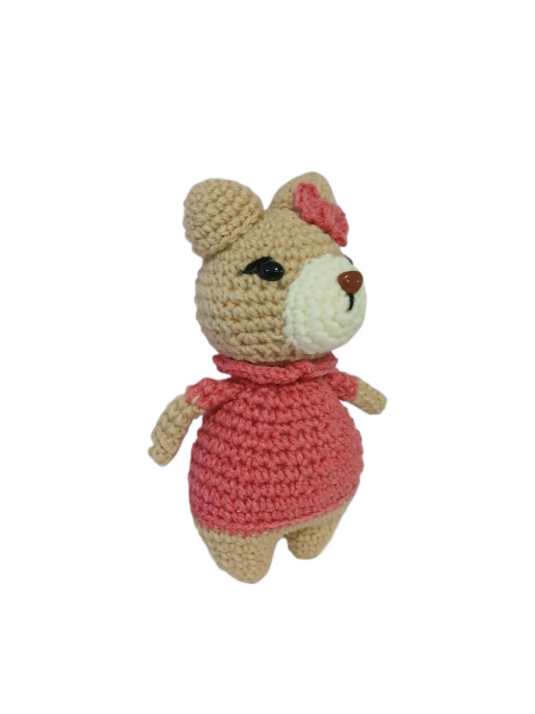 Peluche osa con vestido rosa hecha a mano a ganchillo (amigurumi). - Imagen 3