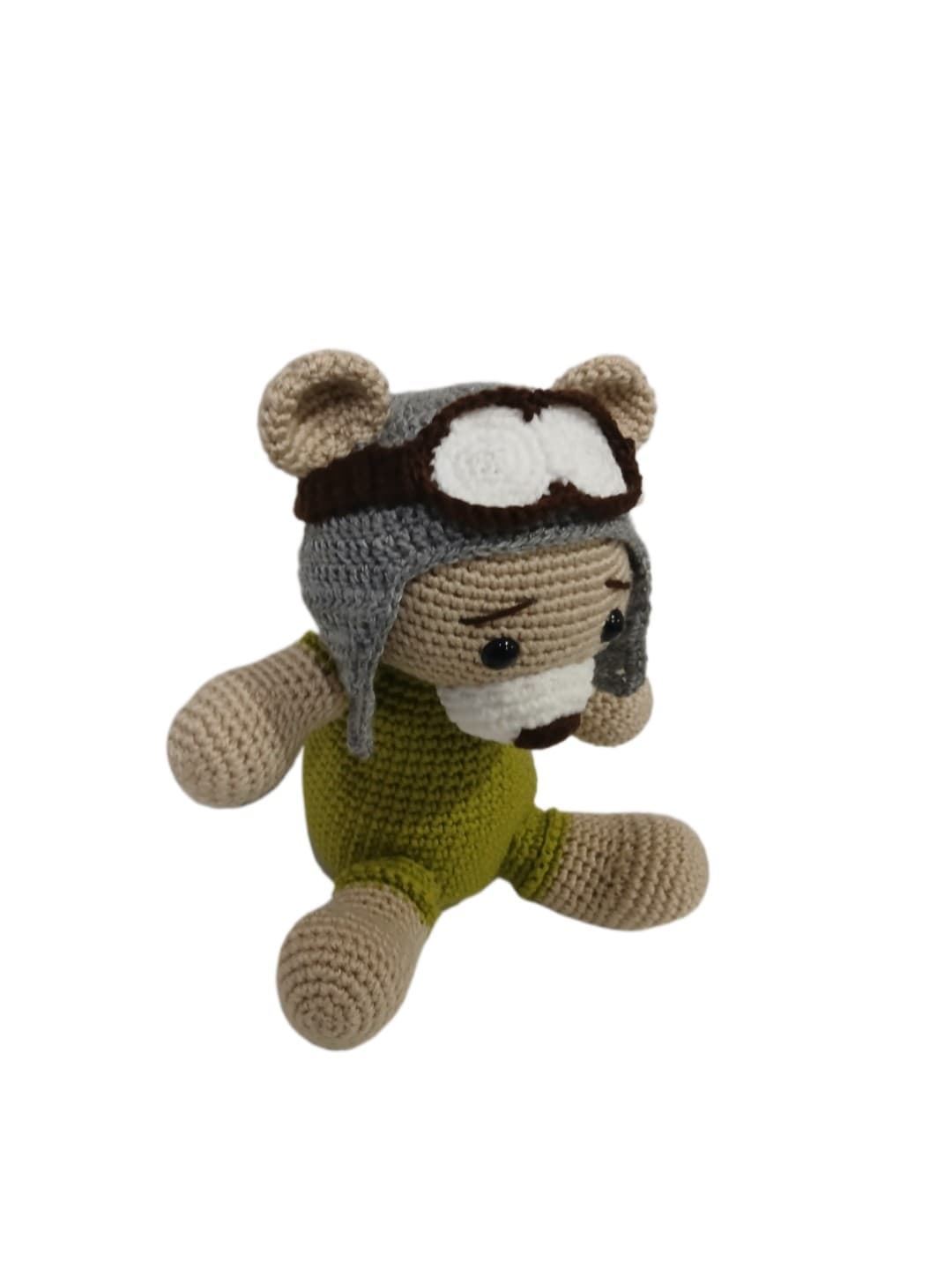 Peluche oso aviador hecho a mano a ganchillo (amigurumi).Ficha técnica: - Imagen 3