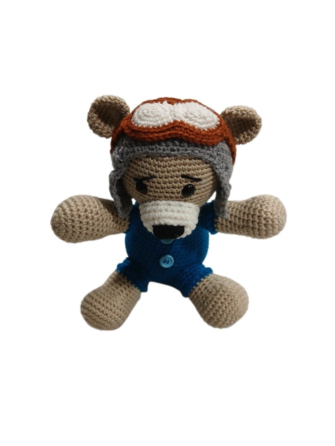 Peluche oso aviador hecho a mano a ganchillo (amigurumi). - Imagen 1
