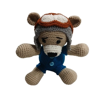 Peluche oso aviador hecho a mano a ganchillo (amigurumi). - Imagen 1
