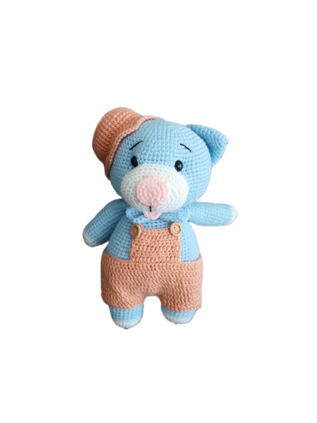 Peluche oso azul con pantalón hecho a mano a ganchillo (amigurumi). - Imagen 1