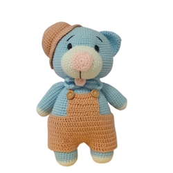 Peluche oso azul con pantalón hecho a mano a ganchillo (amigurumi). - Imagen 1