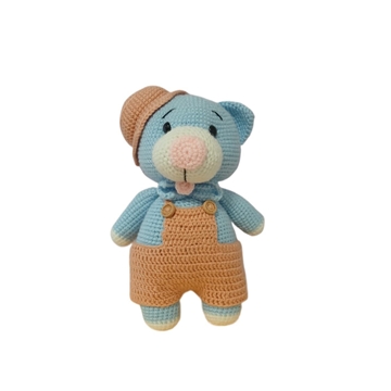Peluche oso azul con pantalón hecho a mano a ganchillo (amigurumi). - Imagen 1