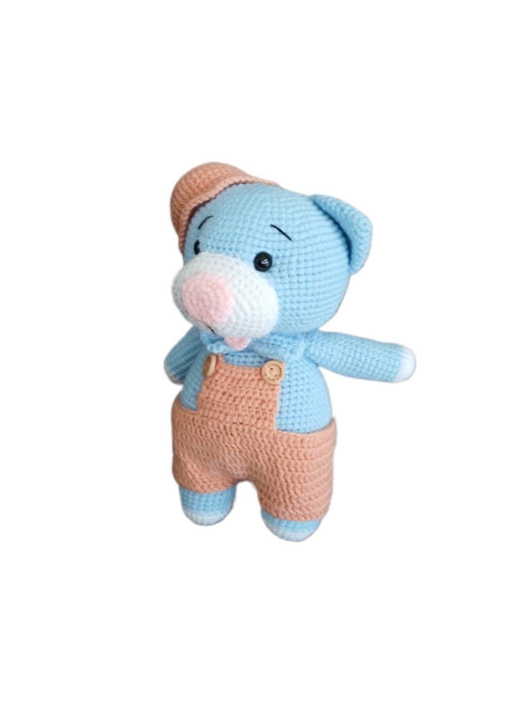 Peluche oso azul con pantalón hecho a mano a ganchillo (amigurumi). - Imagen 2
