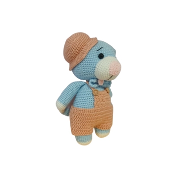 Peluche oso azul con pantalón hecho a mano a ganchillo (amigurumi). - Imagen 2