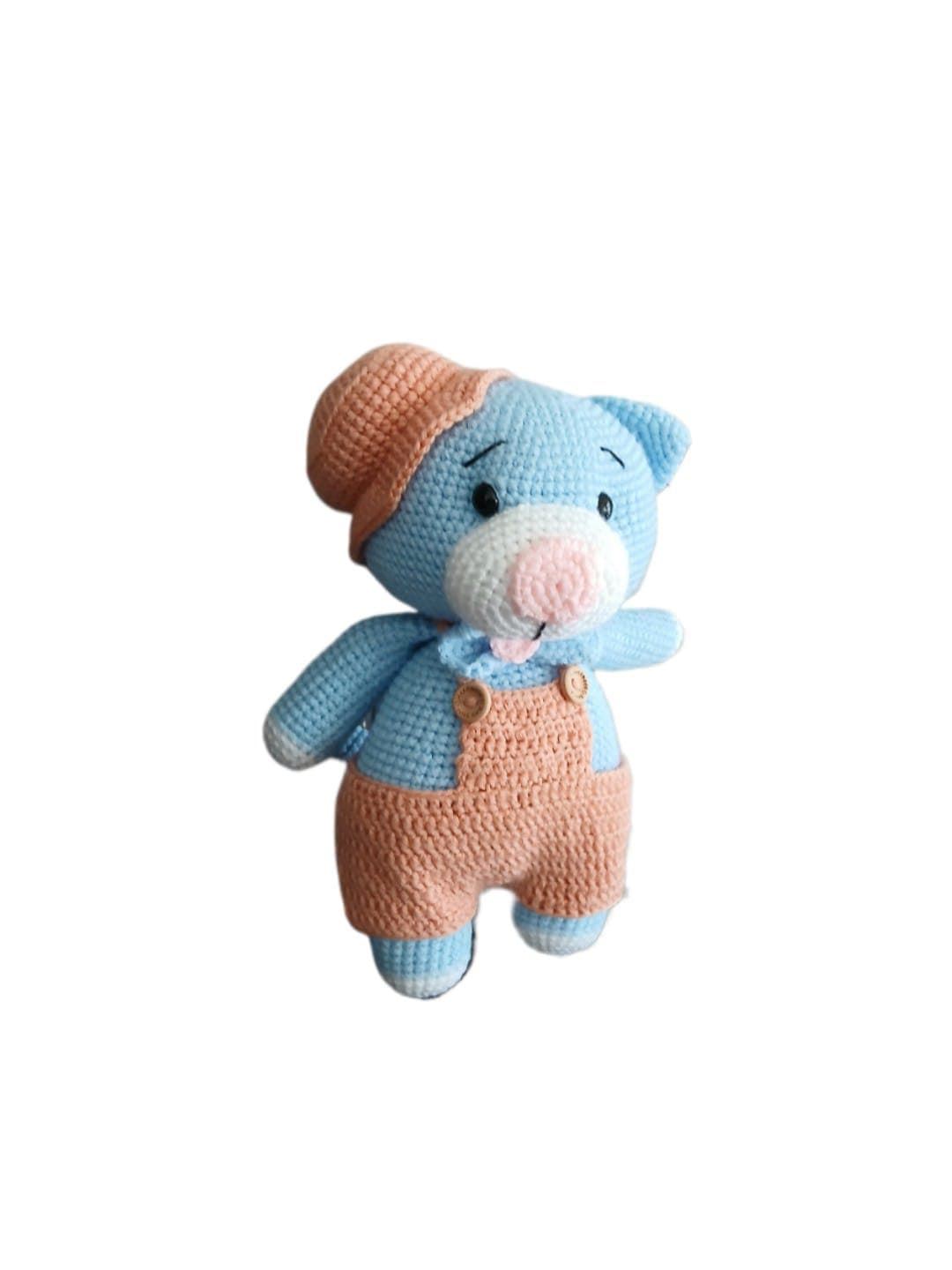 Peluche oso azul con pantalón hecho a mano a ganchillo (amigurumi). - Imagen 3