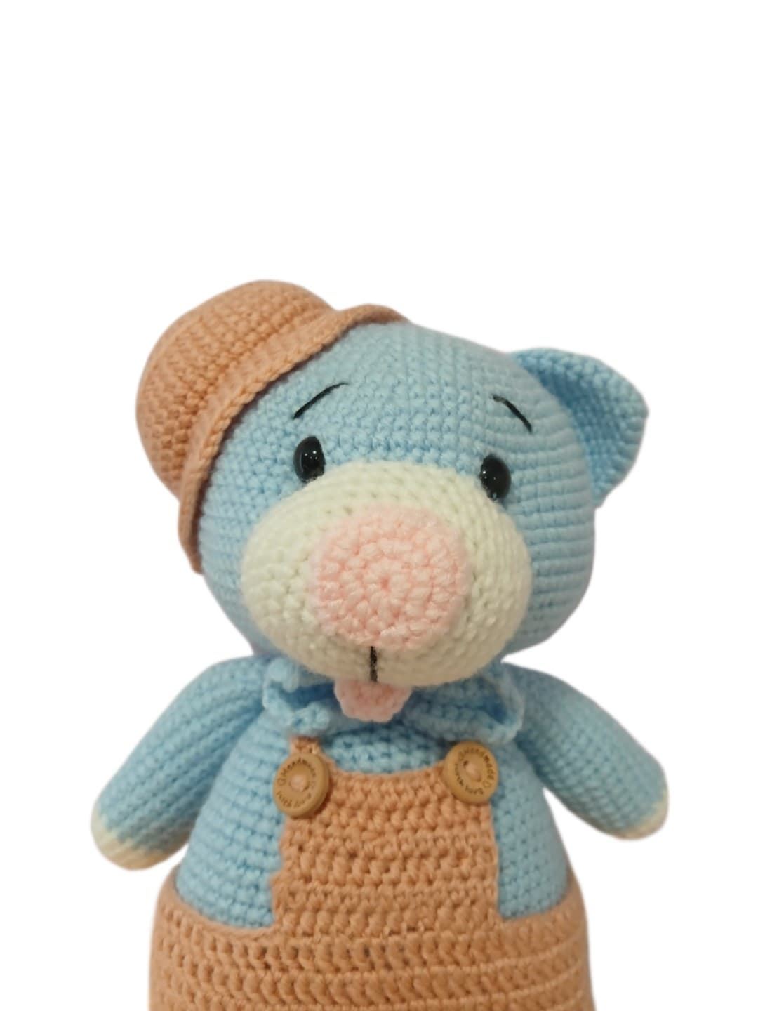 Peluche oso azul con pantalón hecho a mano a ganchillo (amigurumi). - Imagen 4