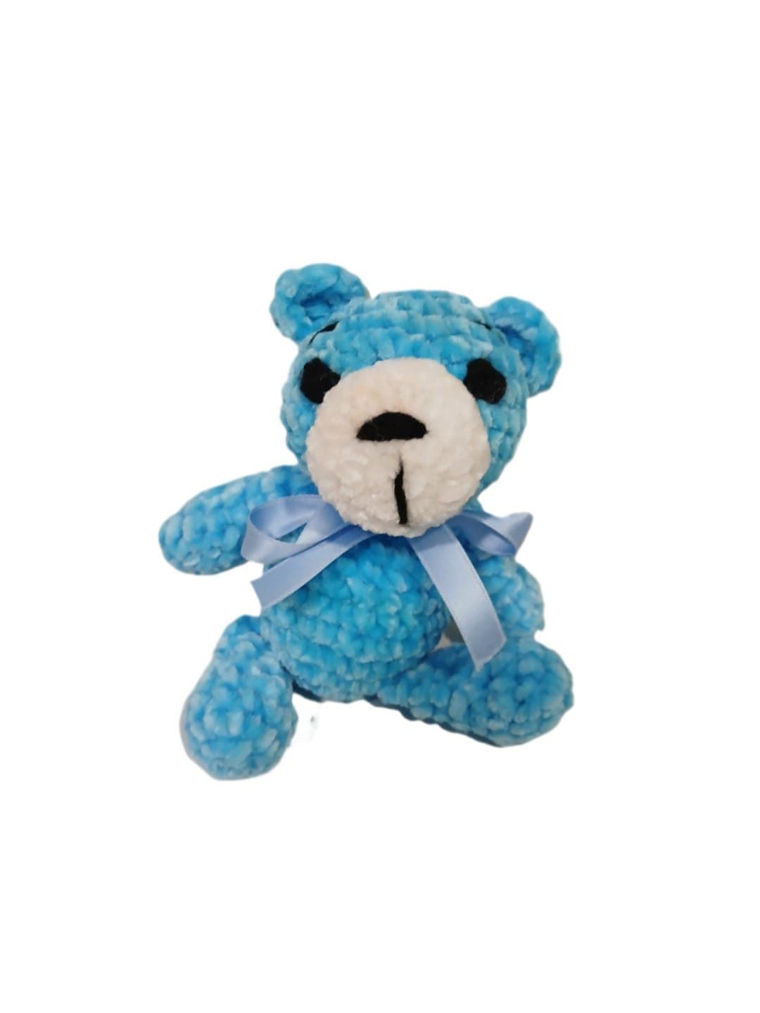 Peluche oso azul en lana chenille hecha mano a ganchillo (amigurumi). - Imagen 1