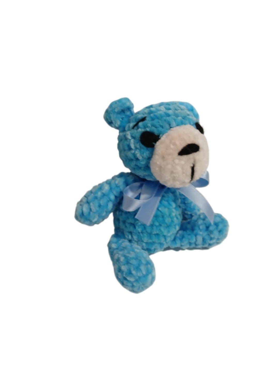 Peluche oso azul en lana chenille hecha mano a ganchillo (amigurumi). - Imagen 2