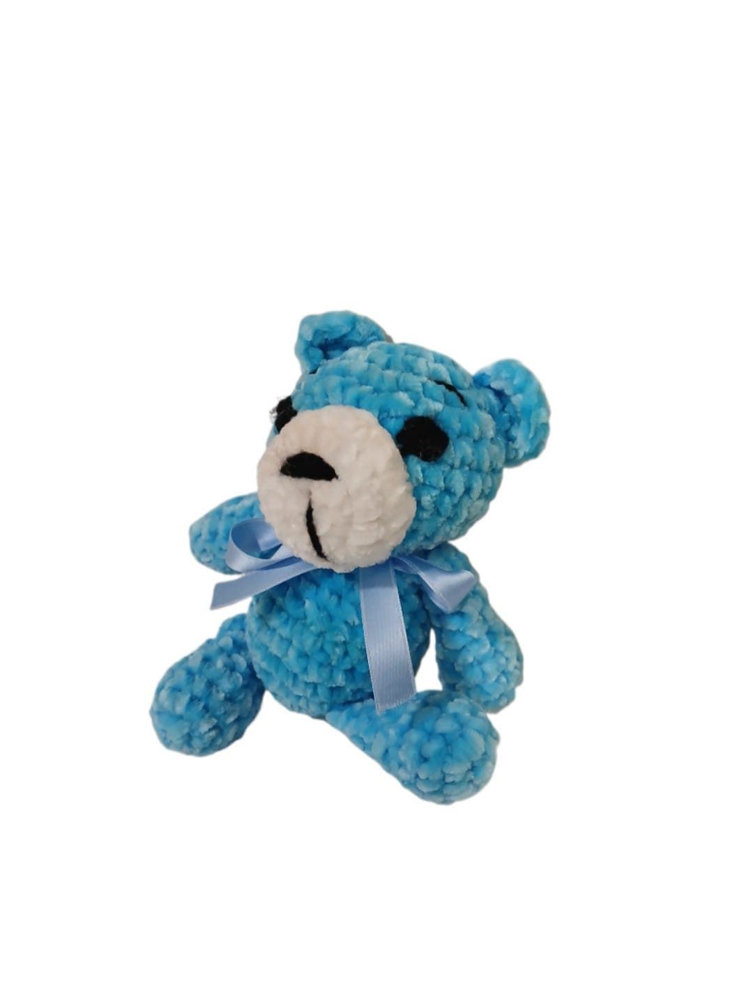 Peluche oso azul en lana chenille hecha mano a ganchillo (amigurumi). - Imagen 3