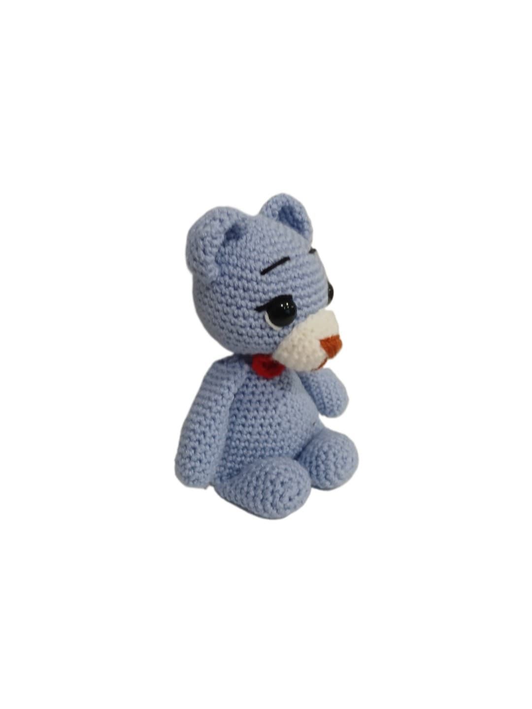Peluche oso azul hecho a mano a ganchillo (amigurumi). - Imagen 3