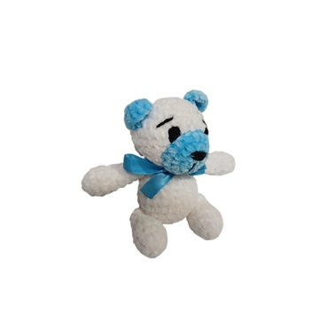 Peluche oso blanco y azul en lana chenille hecha mano a ganchillo (amigurumi). - Imagen 2