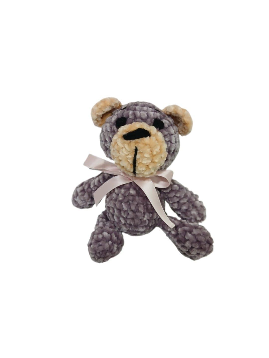 Peluche oso blanco y azul en lana chenille hecha mano a ganchillo (amigurumi). - Imagen 1