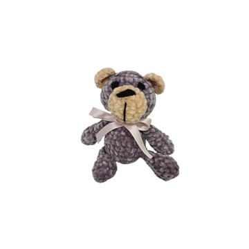 Peluche oso blanco y azul en lana chenille hecha mano a ganchillo (amigurumi). - Imagen 1