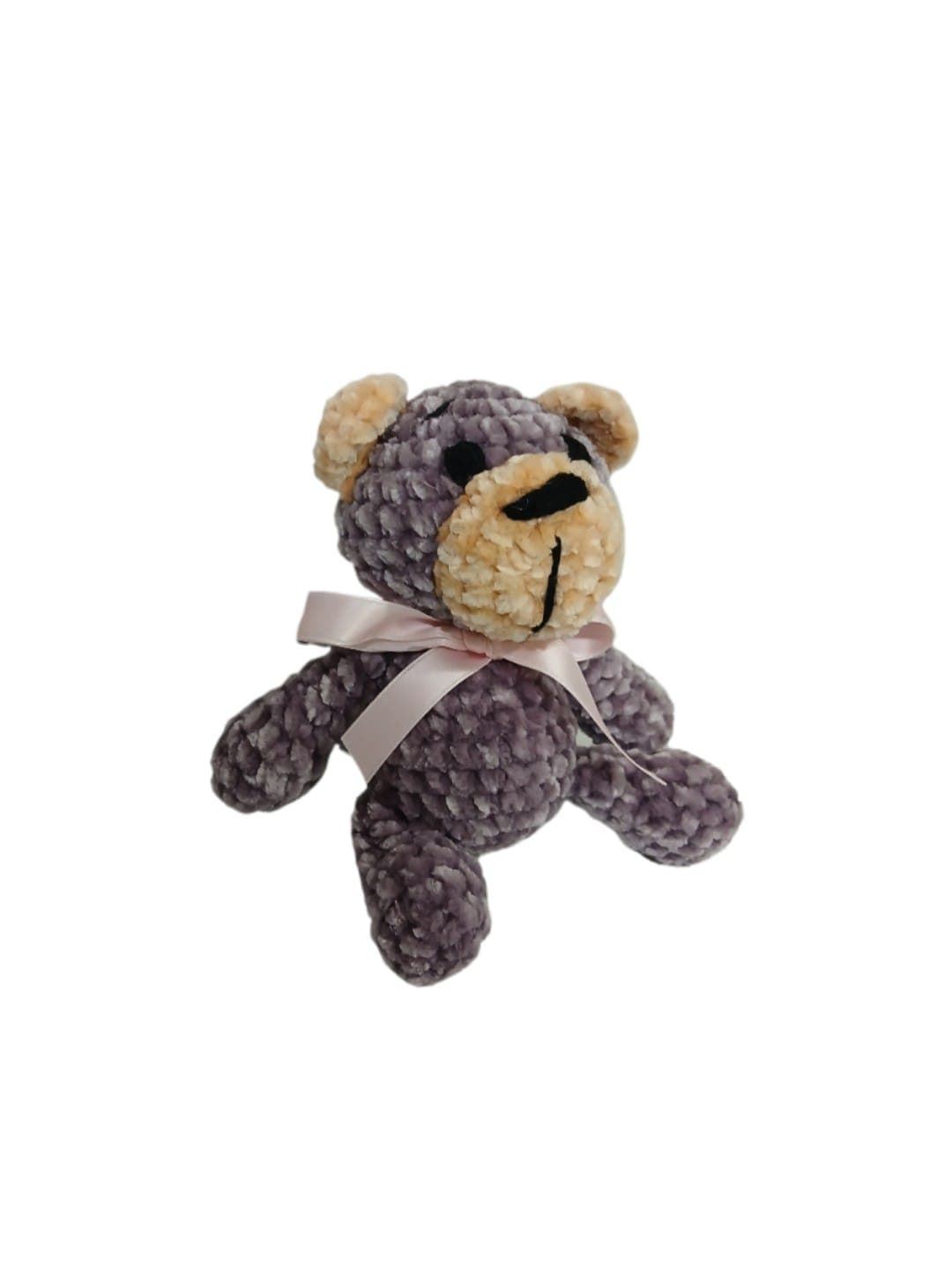 Peluche oso blanco y azul en lana chenille hecha mano a ganchillo (amigurumi). - Imagen 3