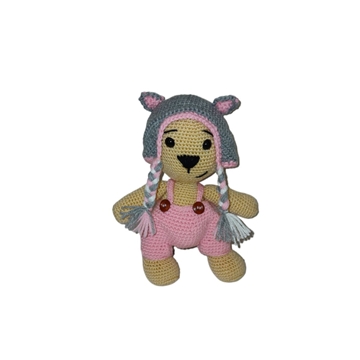 Peluche oso con pantalón y gorro gato hecho a mano a ganchillo (amigurumi). - Imagen 1