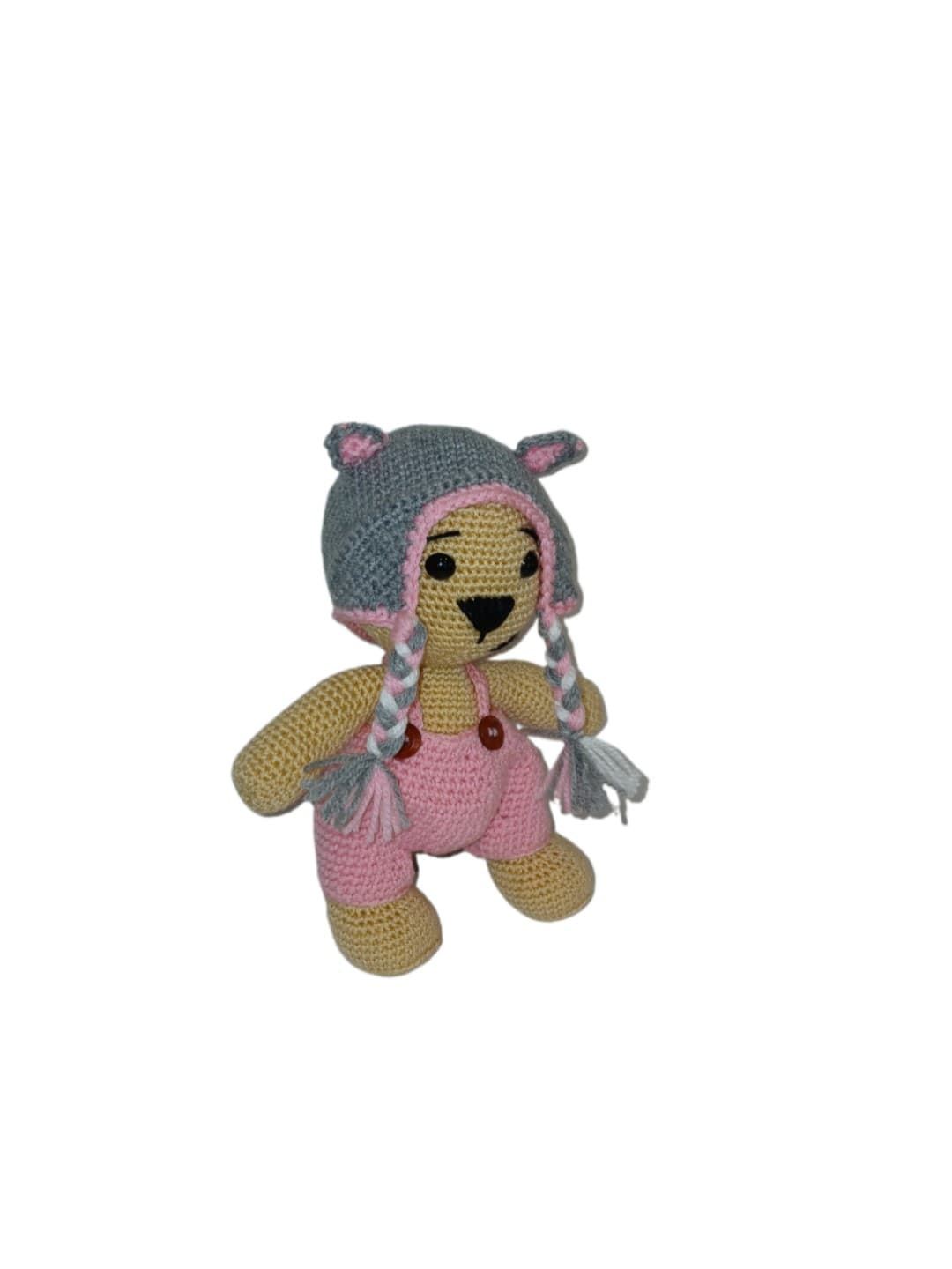 Peluche oso con pantalón y gorro gato hecho a mano a ganchillo (amigurumi). - Imagen 2