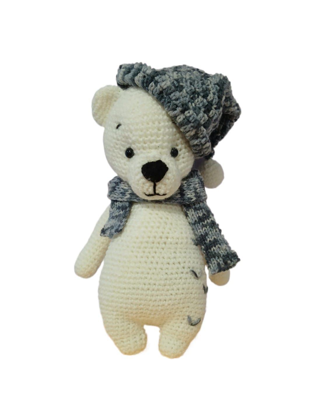 Peluche oso friolero con gorro y bufanda hecho a mano a ganchillo (amigurumi). - Imagen 1