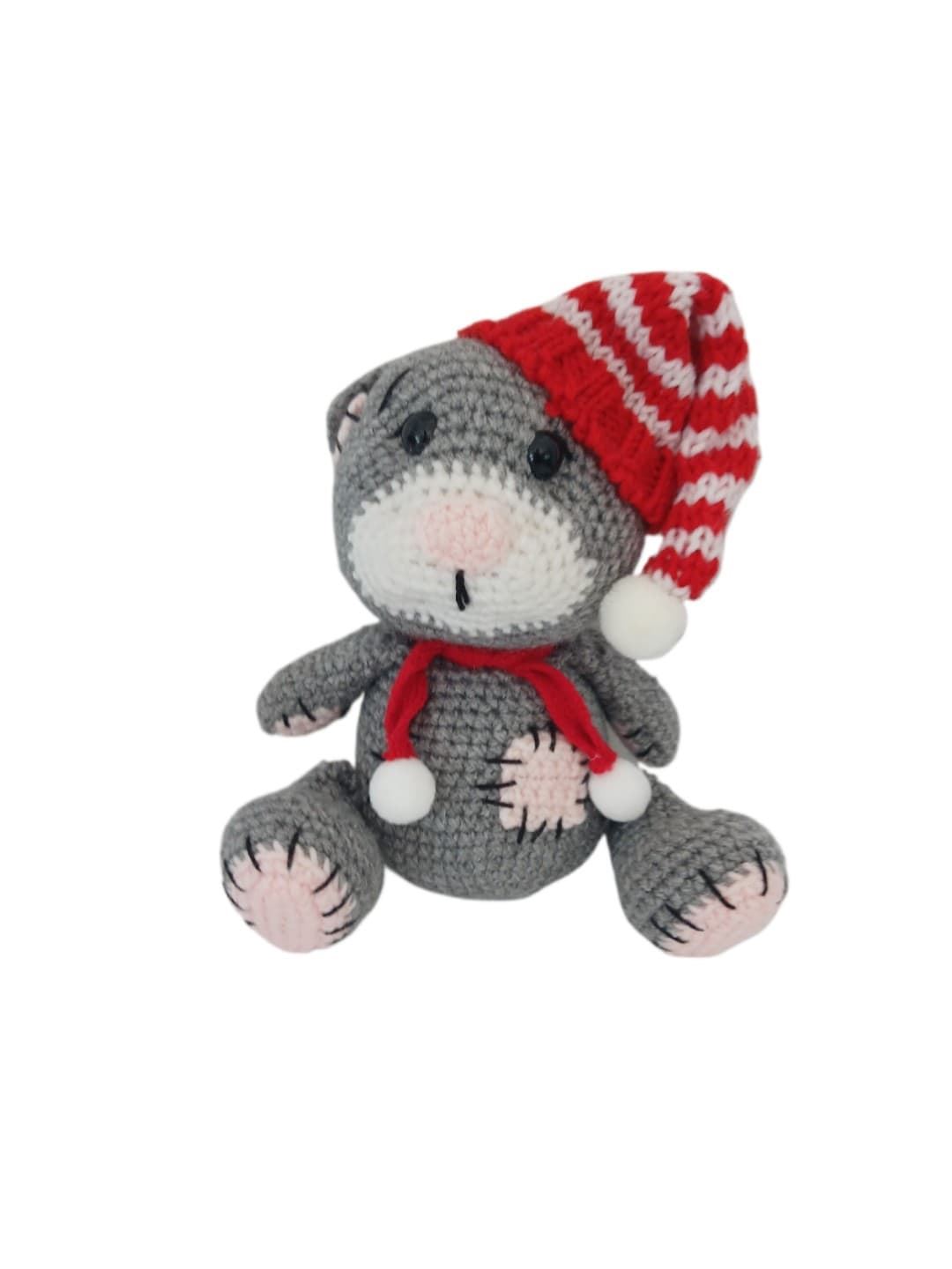 Peluche oso gris con cicatrices navidad navideñohecho a mano a ganchillo (amigurumi). - Imagen 1