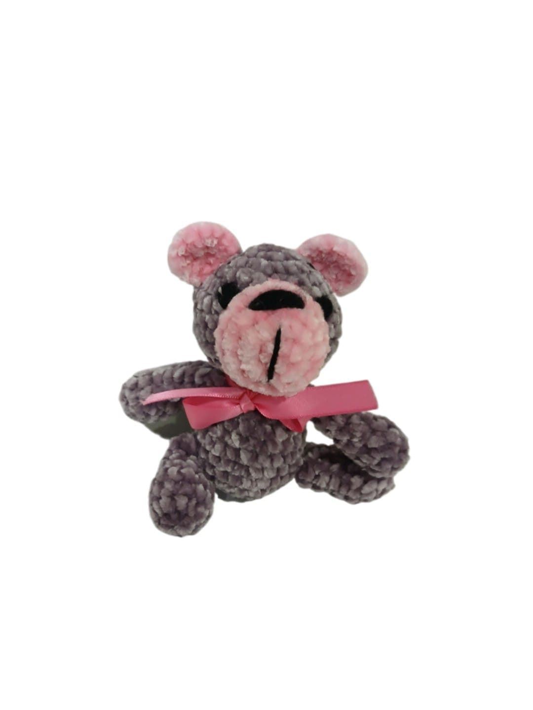 Peluche oso gris y rosa en lana chenille hecha mano a ganchillo (amigurumi). - Imagen 1