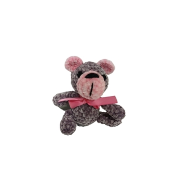 Peluche oso gris y rosa en lana chenille hecha mano a ganchillo (amigurumi). - Imagen 1