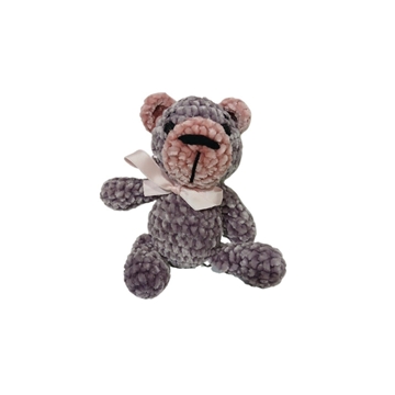 Peluche oso gris y rosa en lana chenille hecha mano a ganchillo (amigurumi). - Imagen 1
