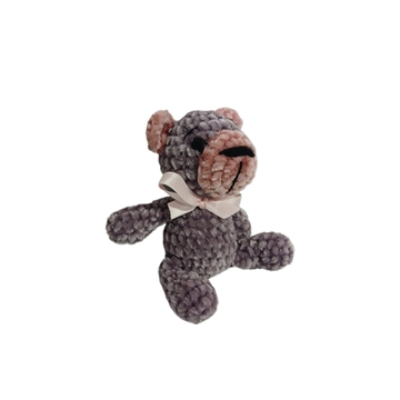 Peluche oso gris y rosa en lana chenille hecha mano a ganchillo (amigurumi). - Imagen 2