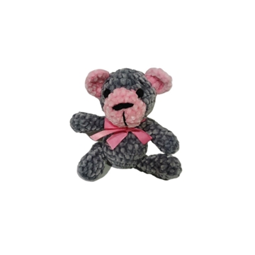 Peluche oso gris y rosa en lana chenille hecha mano a ganchillo (amigurumi). - Imagen 1