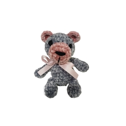 Peluche oso gris y rosa en lana chenille hecha mano a ganchillo (amigurumi). - Imagen 1