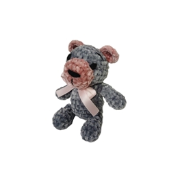 Peluche oso gris y rosa en lana chenille hecha mano a ganchillo (amigurumi). - Imagen 2