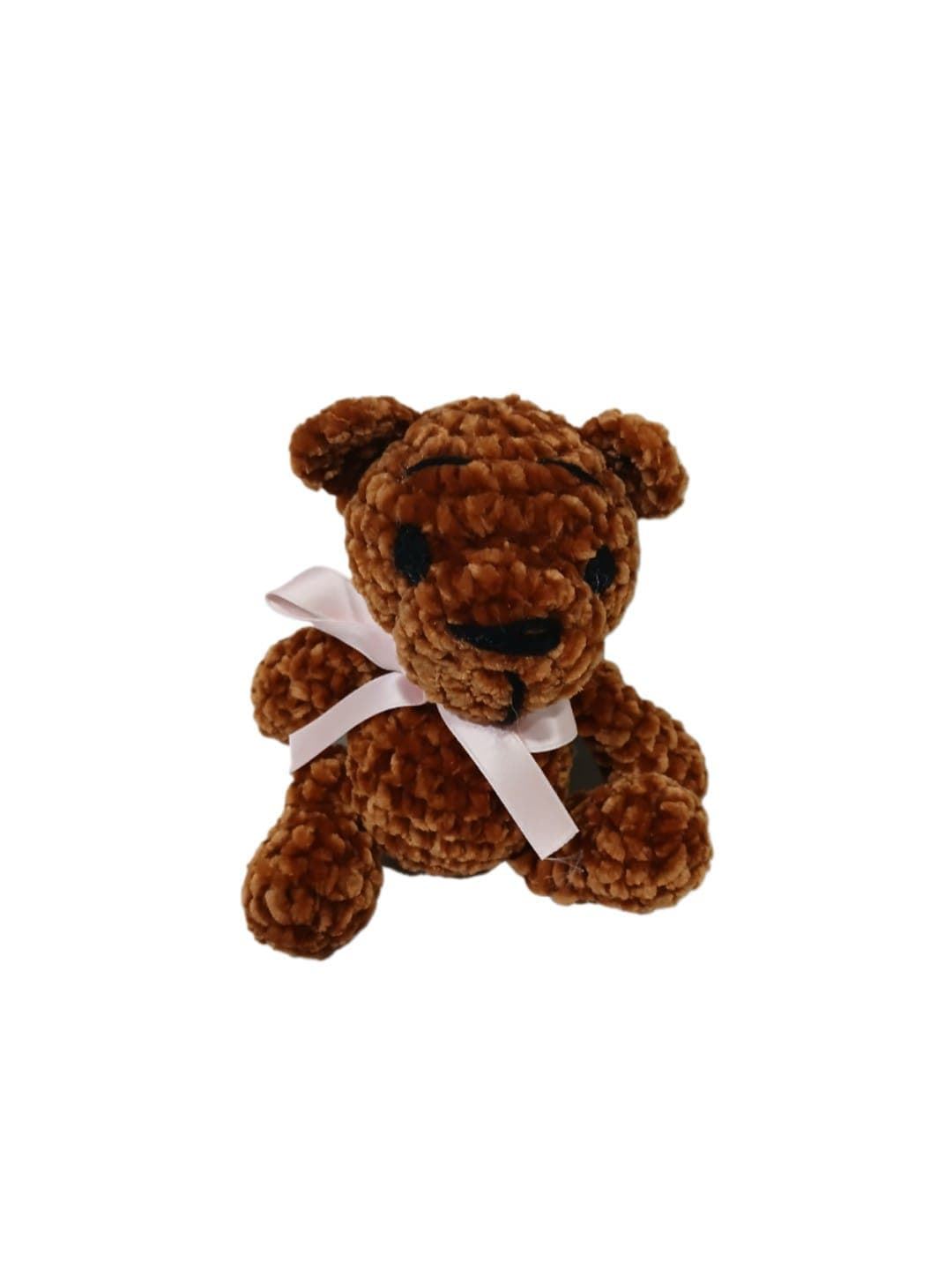 Peluche oso marrón en lana chenille hecha mano a ganchillo (amigurumi). - Imagen 1