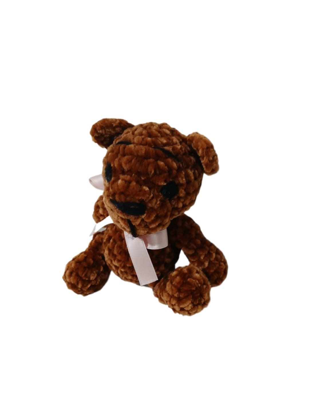 Peluche oso marrón en lana chenille hecha mano a ganchillo (amigurumi). - Imagen 3