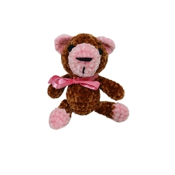 Peluche oso marrón y rosa en lana chenille hecha mano a ganchillo (amigurumi). - Imagen 1