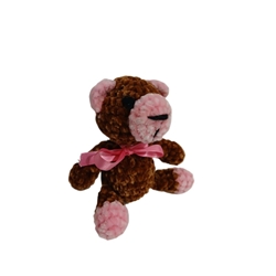 Peluche oso marrón y rosa en lana chenille hecha mano a ganchillo (amigurumi). - Imagen 2