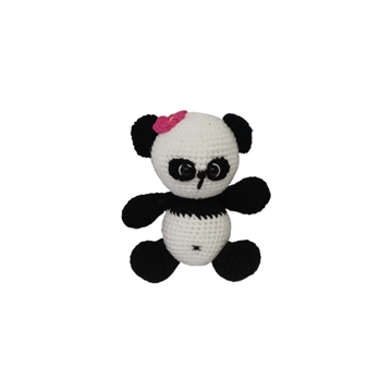 Peluche oso panda con flor fucsia hecho a mano a ganchillo (amigurumi). - Imagen 1